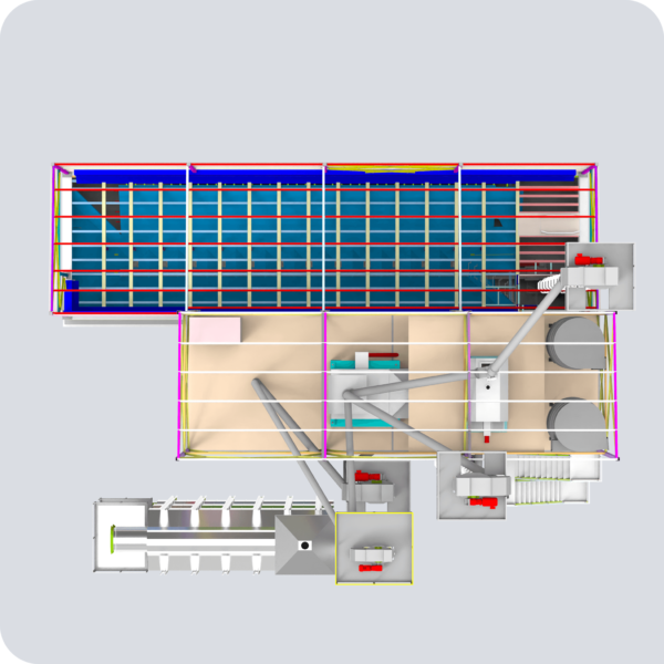 Модуль 110.6 Завальная яма механизированная, отделение зерноочистки, сушилка (вид сверху)
