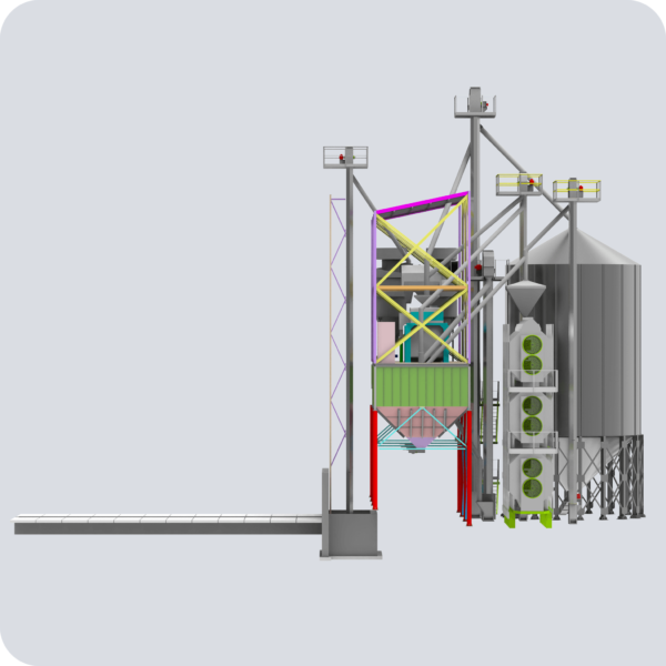 Модуль 110.8 Завальная площадка, отделение зерноочистки, сушилка, оперативная ёмкость (фронтальный вид)