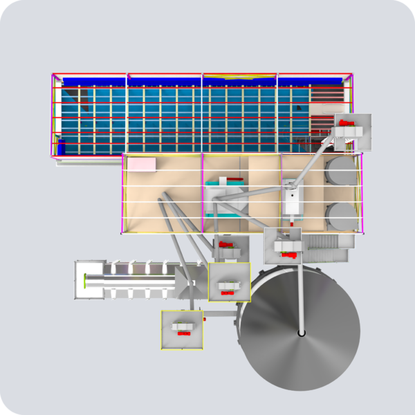 Модуль 110.9 Завальная яма механизированная, отделение зерноочистки, сушилка, оперативная ёмкость (вид сверху)