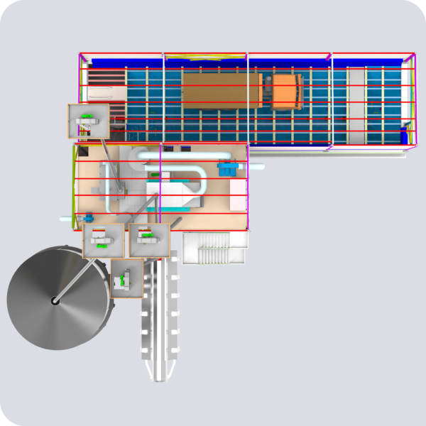 Модуль 40.12 Завальная яма механизированная, отделение зерноочистки, сушилка, оперативная ёмкость (вид сверху)